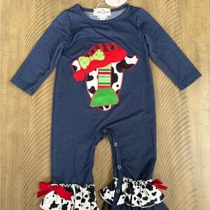 NWT Marie Nicole Clothing 12-18M Christmas Holiday Ruffle Outfit Baby Girl Jean